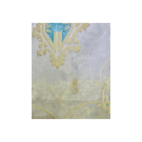 Vintage 60s 70s Victorian Sheer Damask White Aqua Fringe Jabot Shirt Dress S/M - Picture 6 of 6